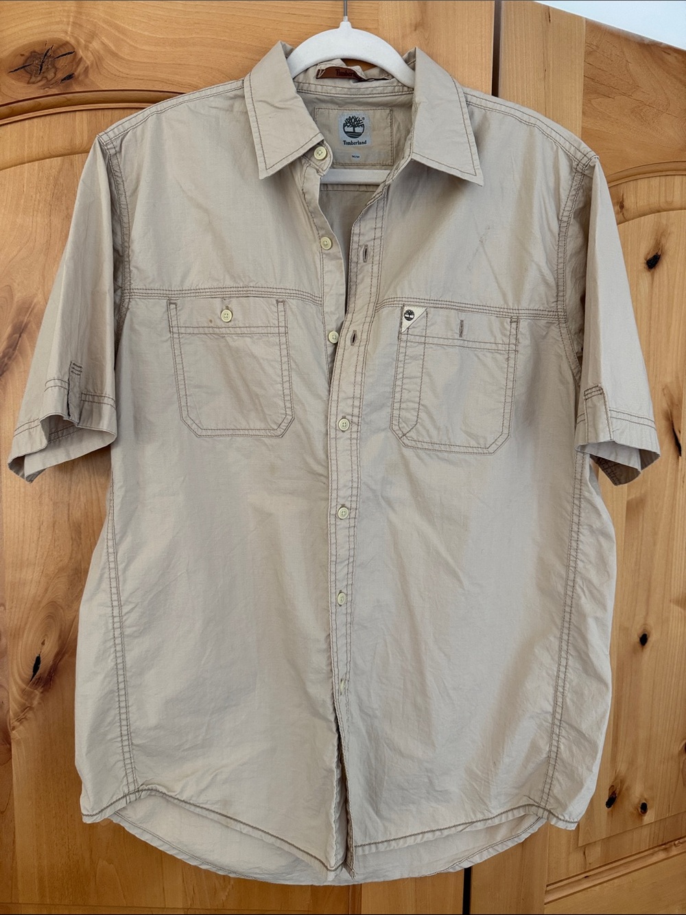 Timberland Men's Short-Sleeve Button-Down Shirt in Beige